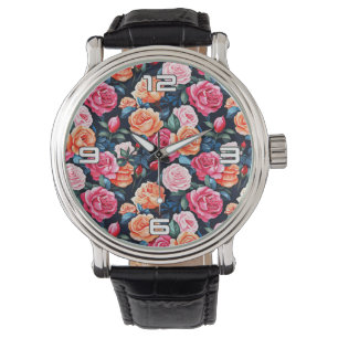 Relógio Padrão de Flores de rosa florescente- 80037
