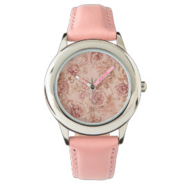 Relógio Padrão de Flores Rosas Elegantes, Dourado Rosa