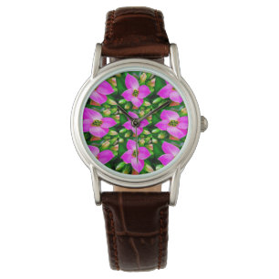 Relógio Padrão de Flores Tropicais Rosa
