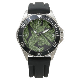 Relógio Padrão de Folhas Tropicais