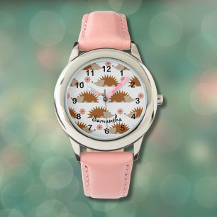 Relógio Padrão de hedgehog de corte com nome personalizado