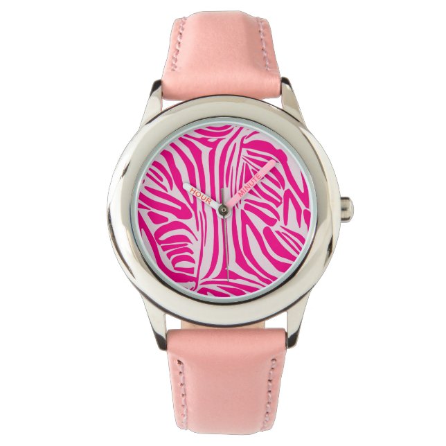 Relógio Padrão de Impressão de Zebra Rosa (Frente)