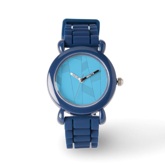 Relógio Padrão de linha abstrato azul, simples, elegante (Frente)