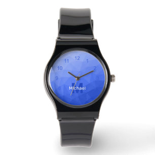 Relógio Padrão de malha geométrica azul escuro Monograma W
