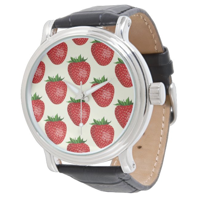 Relógio Padrão de Morango, Morangos Vermelhos, Fruta, Folh (Angular)