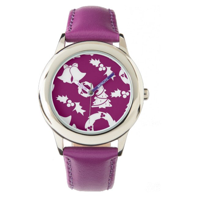 Relógio Padrão de Natal Roxo (Frente)