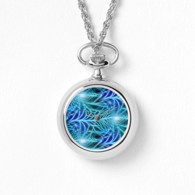 Relógio Padrão de Repetição Fractal Luminoso Azul Elétrico (Frente)