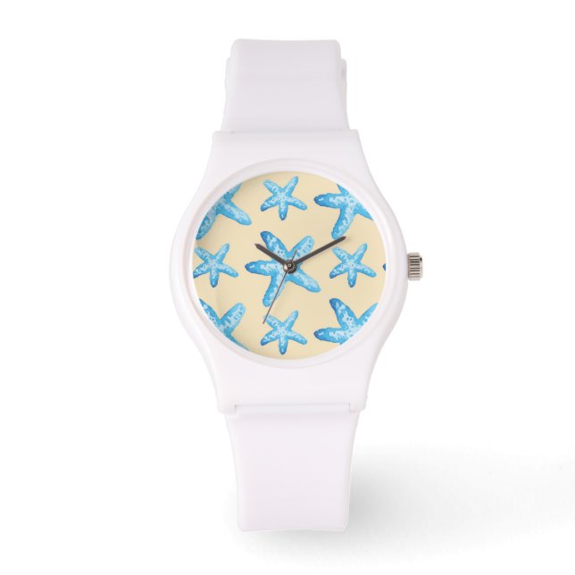 Relógio Padrão de Starfish Azul-Cria (Frente)