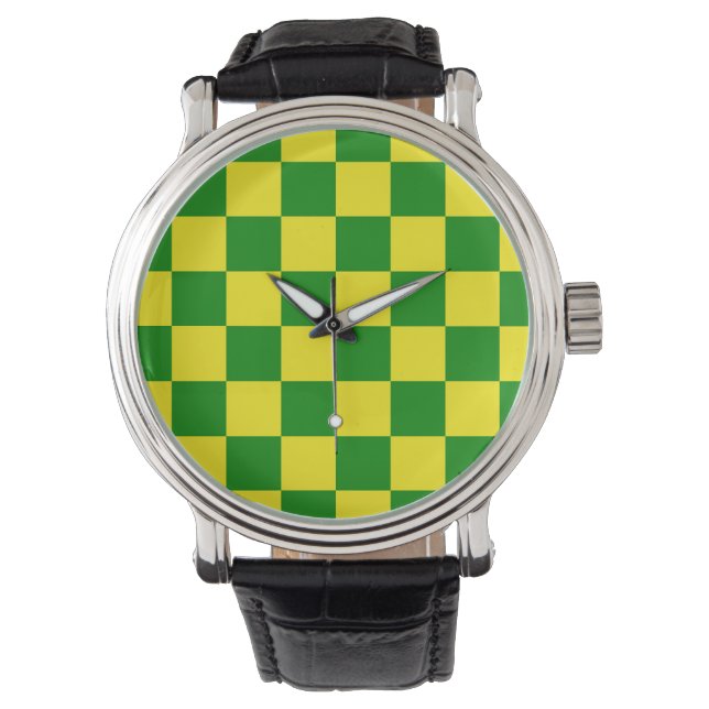 Relógio Padrão de Xadrez Amarelo Verde (Frente)