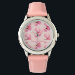 Relógio Padrão e nome do Flamingo, cor-de-água rosa exótic<br><div class="desc">Padrão e nome do Flamingo,  cor-de-água rosa exótica</div>