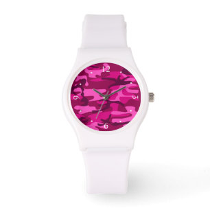 Relógio Padrão feminino da Camuflagem Fuchsia Camo, rosa