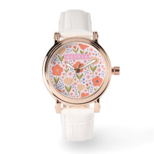 Relógio Padrão floral folclórico fofo nórdico rosa persona