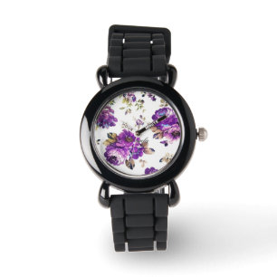Relógio Padrão Floral Violeta