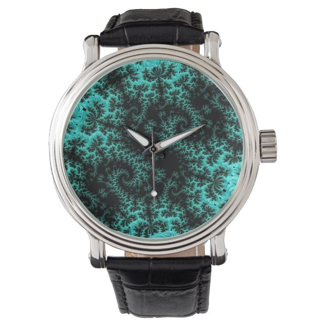 Relógio Padrão Fratural Verde abstrato Preto (Frente)