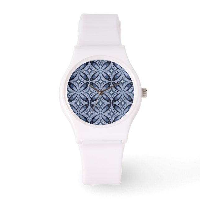 Relógio Padrão Geométrico Azul Estilo Retro (Frente)