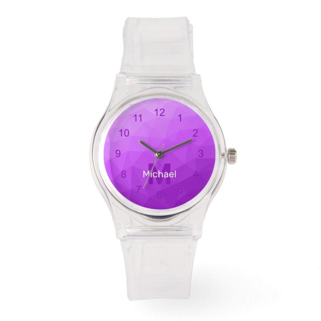 Relógio Padrão geométrico da malha roxa Monograma Watch (Frente)