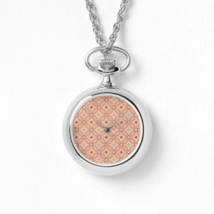 Relógio Padrão Geométrico Retroativo de Enlace Rosa e Azul
