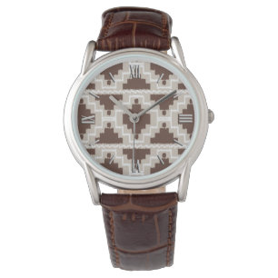 Relógio Padrão Ikat Aztec - Castanho e Taupe de Chocolate