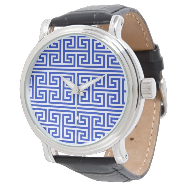 Relógio Padrão Quadrado Chave Meandro Grego Azul H (Angular)