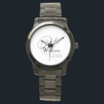 Relógio Padrinho de casamento de casamento Presente Elegan<br><div class="desc">Padrinhos de casamento de Padrinho de casamento de Casamento Dão Monograma Elegante, Monograma Legal, relógio desportista Negro. Clique em Personalizar este modelo para personalizá-lo com o monograma inicial, nome e data rápida e facilmente. O Monograma Elegante Monograma do Padrinho de casamento de Casamento, Legal Black Watch, faz parte da Coleção...</div>