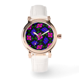 Relógio Padrões de flores rosa adoráveis