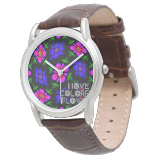 Relógio Padrões de flores rosa adoráveis