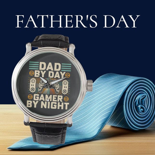 Relógio Pai de dia de os pais por dia Gamer à noite (Father's day Dad by day Gamer by night Watch)