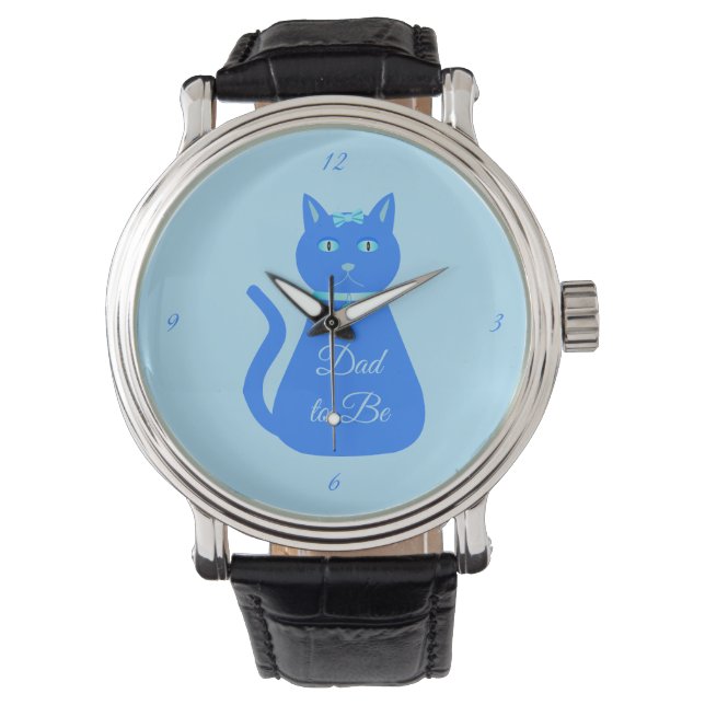 Relógio Pai Personalizado de Gato de Bebê Azul-Cinto (Frente)