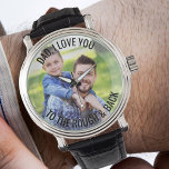 Relógio Pai te ama ao Golfe de Foto em Massa e Volta<br><div class="desc">Relógio fotográfico personalizado - perfeito para um pai de golfe - mas é bem-vindo personalizar o texto como quiser. Carregue sua foto favorita e ela será exibida com uma cobertura de borda semiopaca, como base para a tipografia. O texto atual diz "Pai, nós o amamos até o fim", que você...</div>