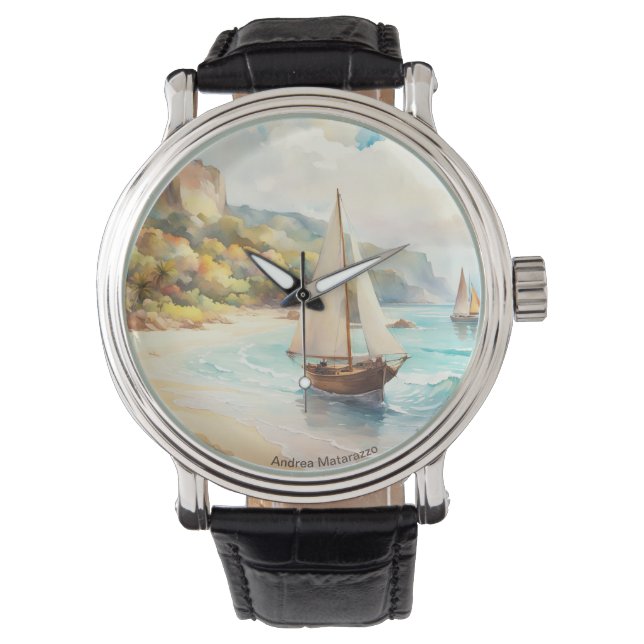 Relógio Paisagem com mar e navios à vela (Frente)