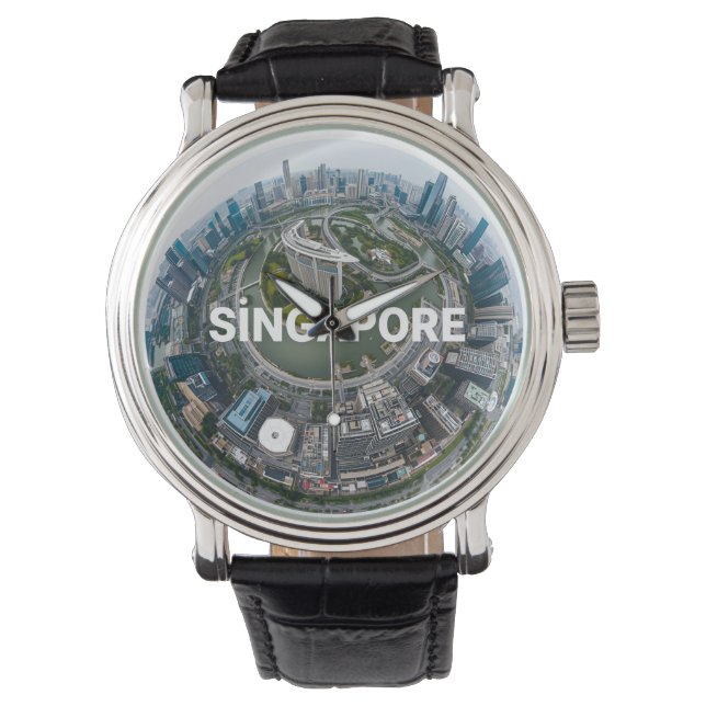Relógio Paisagem urbana retrô da cidade de Singapura (Frente)