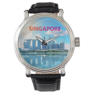 Relógio Paisagem urbana retrô da cidade de Singapura
