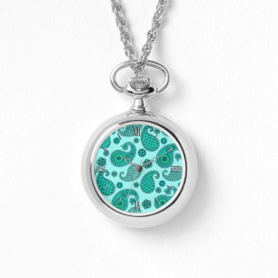 Relógio Paisley Pattern, Aqua e Turquoise