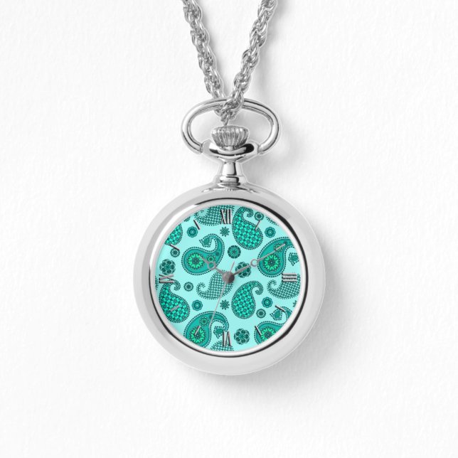 Relógio Paisley Pattern, Aqua e Turquoise (Frente)
