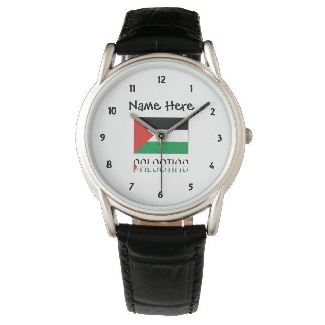 Relógio Palestine and Palestinian Flag with Your Name (Frente)
