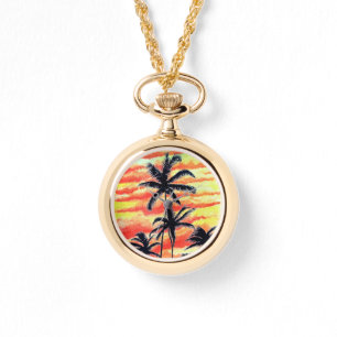 Relógio Palmas de Coco Sunset Havaiano