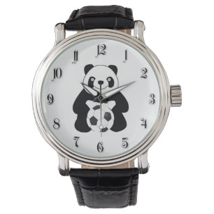 Relógio Panda com uma bola de futebol