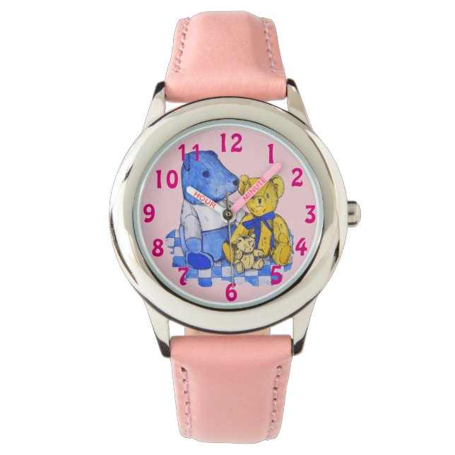 Relógio pano de piquenique azul com três ursinhos (Frente)