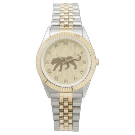 Relógio Pantera Marrom com Números Romanos