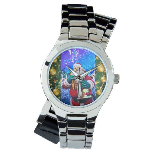 Relógio Papai Noel de Natal Vermelho no eWatch de inverno (Frente)