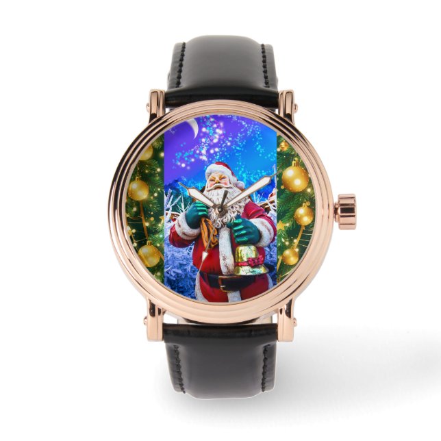 Relógio Papai Noel de Natal Vermelho no eWatch de inverno (Frente)