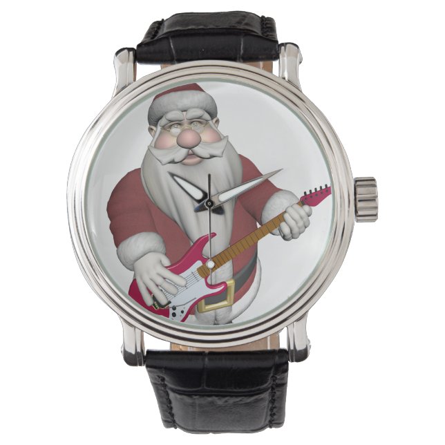 Relógio Papai Noel tocando violão elétrico (Frente)