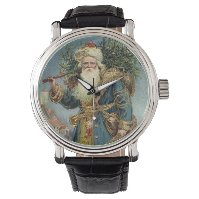 Relógio Papai Noel Vitoriano Antigo com Árvore de Natal (Frente)