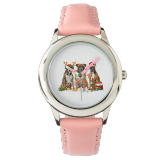 Relógio Papais noeis engraçados Boxer Dog Reindeer Natal
