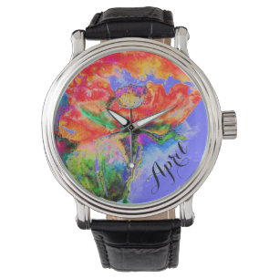 Relógio Papoila abstrato floral vermelha Elegante