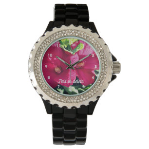 Relógio Par do Flor Red Hibiscus Fechado Personalizado 