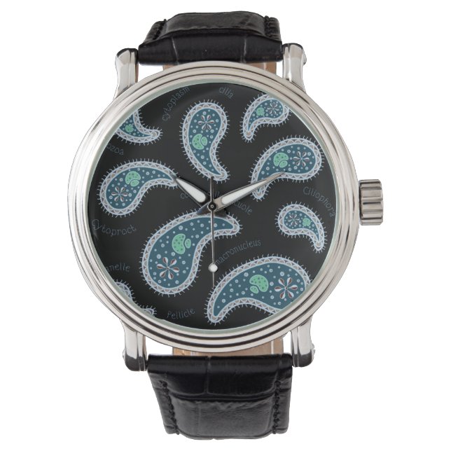 Relógio Paramecia Paisley Protozoário Biology Science Blac (Frente)