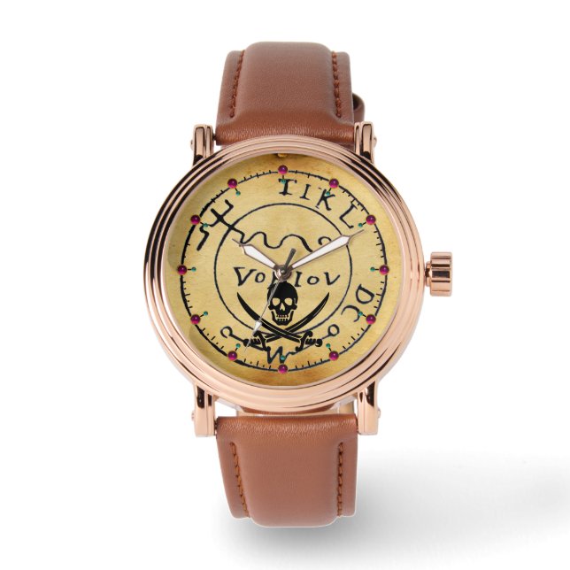 RELÓGIO PARCHE DE MAPA DE TRATAMENTO DE PIRATAS, CRÂNIO E  (Frente)