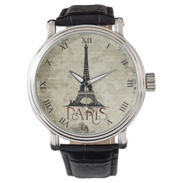 Relógio Paris, Eiffel Tower Vintage Script (Frente)