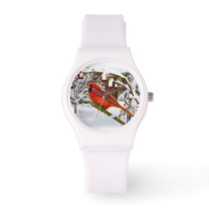 Relógio Pássaro Cardeal na Neve